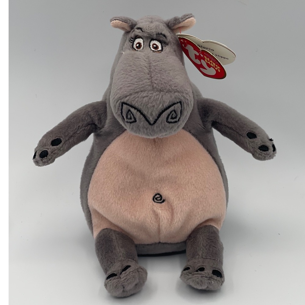 Ty Beanie Babies Gloria the Hippo Madagascar Escape 2 Africa Plush 2008 Grey